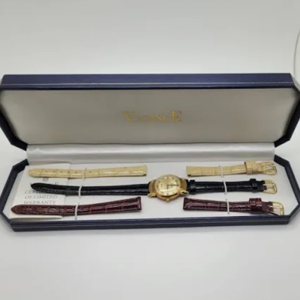 Vicence origina 14K Gold Crocodile Embossed Black, white , and red watch set